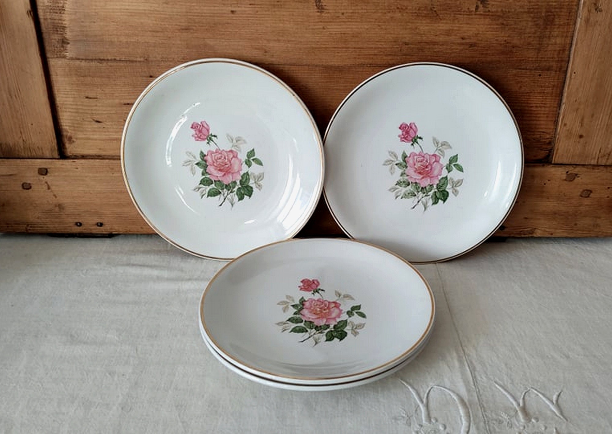 Lot de 4 Assiettes Luneville Vintage/Anciennes en Faïence Émaillée Vaisselle Années 1950