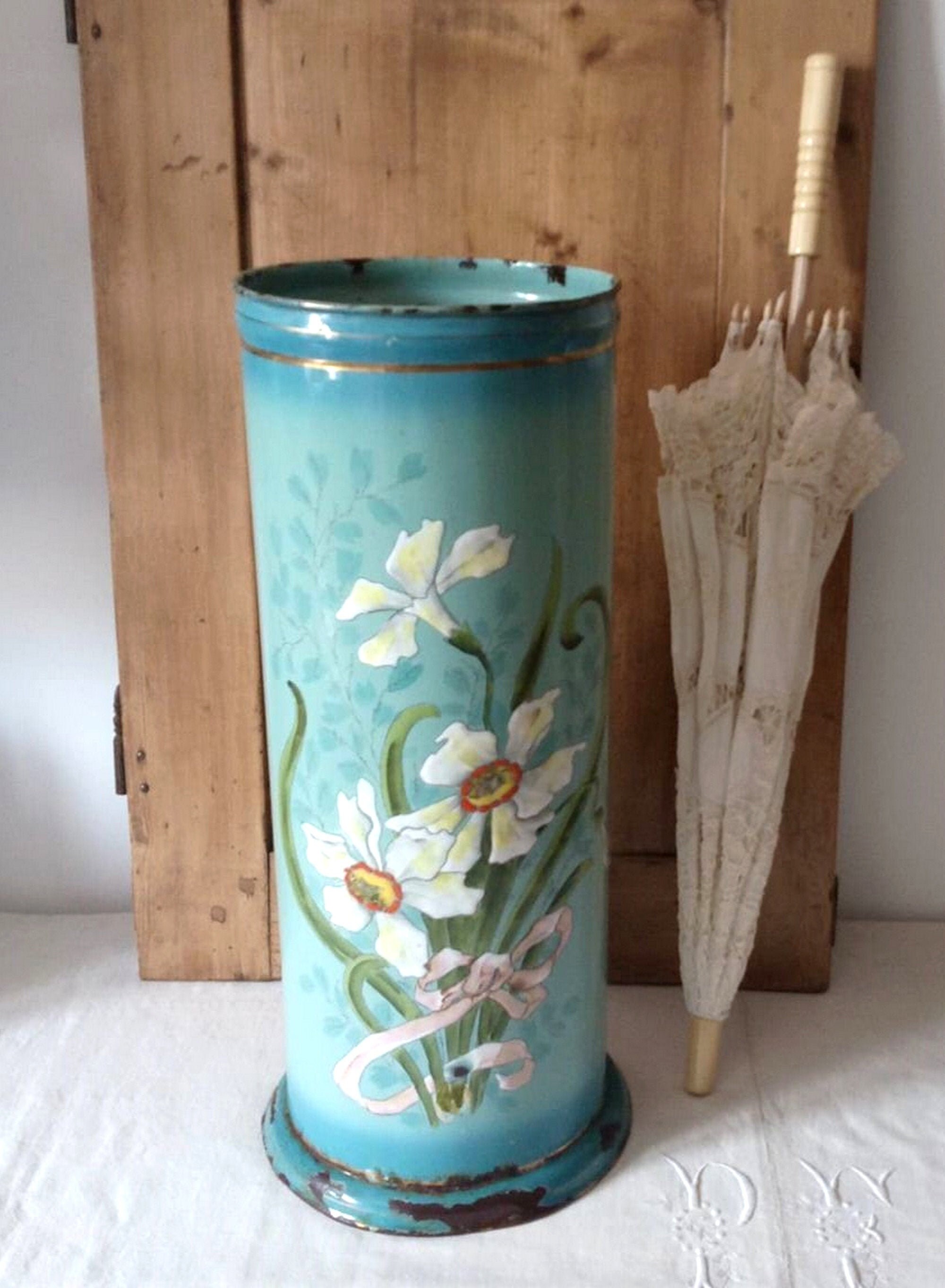 Grand Porte Parapluies Vintage/Ancien en Métal Émaillé Objet Des Années 1920