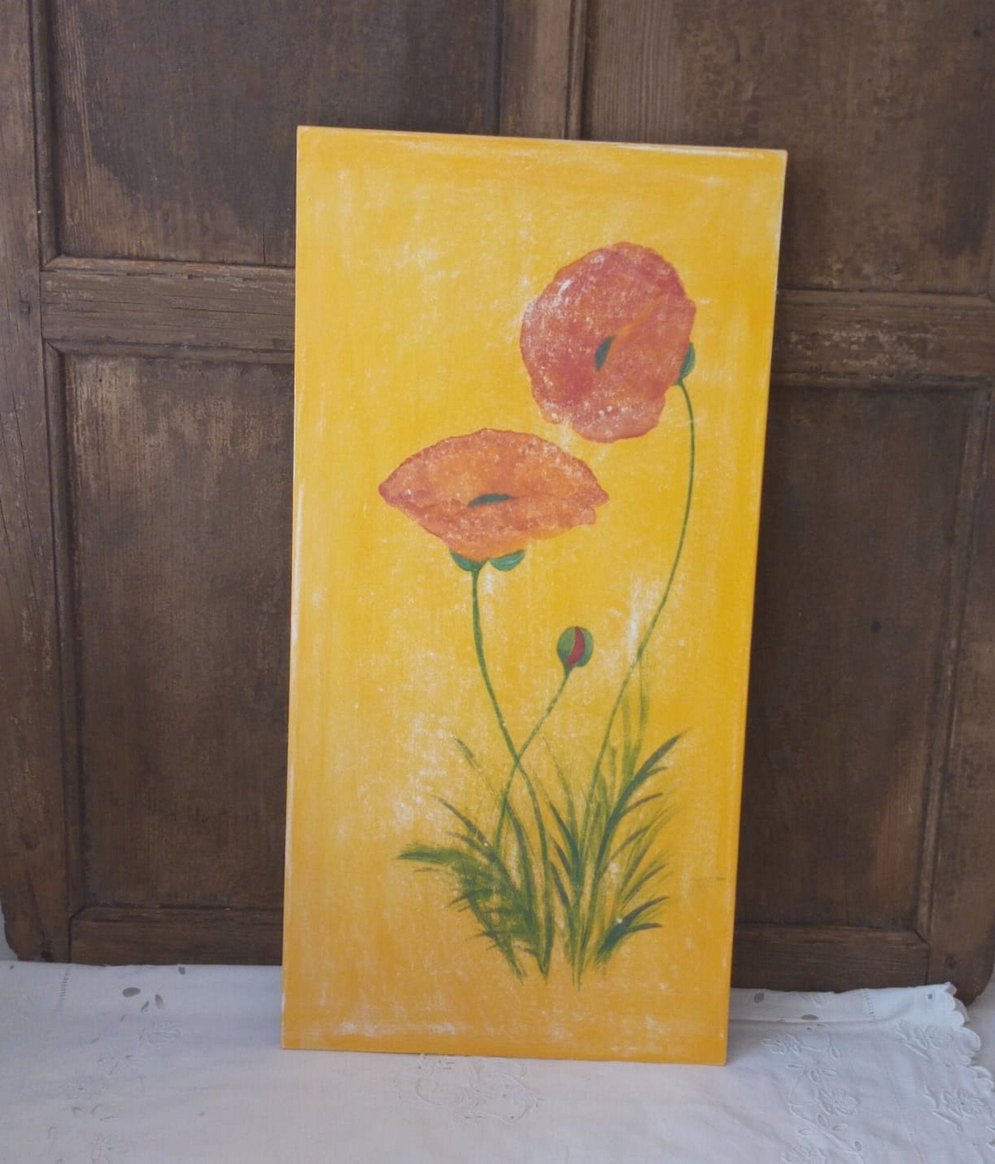 Tableau Acrylique sur Bois/Peinture Pigments Naturels Tableau Coquelicots