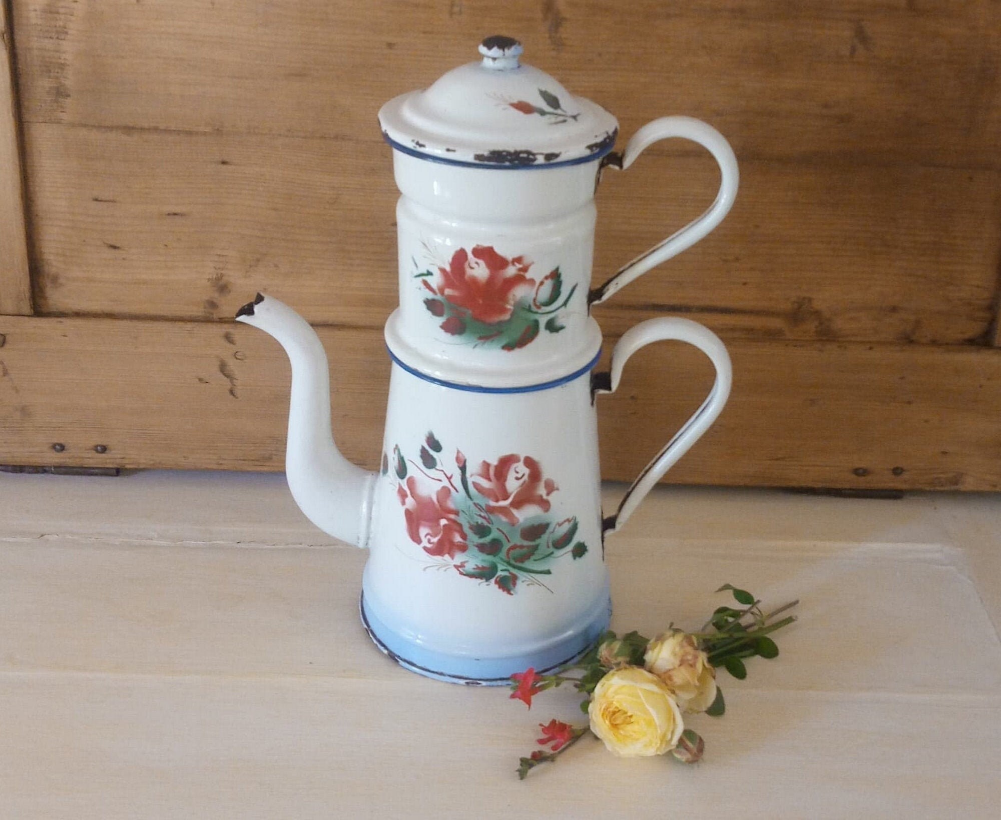 Cafetière Ancienne/Cafetière Émaillée Vintage Français Enamel French Coffee Pot