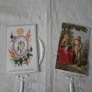 Lot de 2 cartes religieuses anciennes / cartes de première communion XIXème siècle / cartes religieuses anciennes
