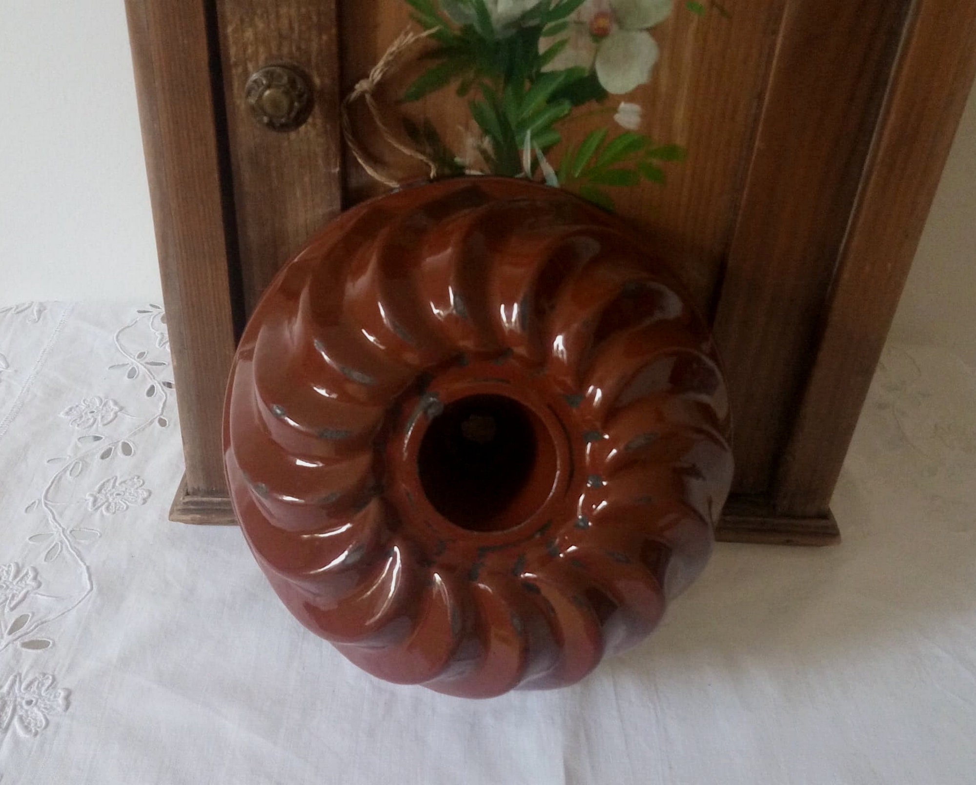 Moule à Kouglof Ancien/Moule Gâteau Vintage en Métal Émaillé