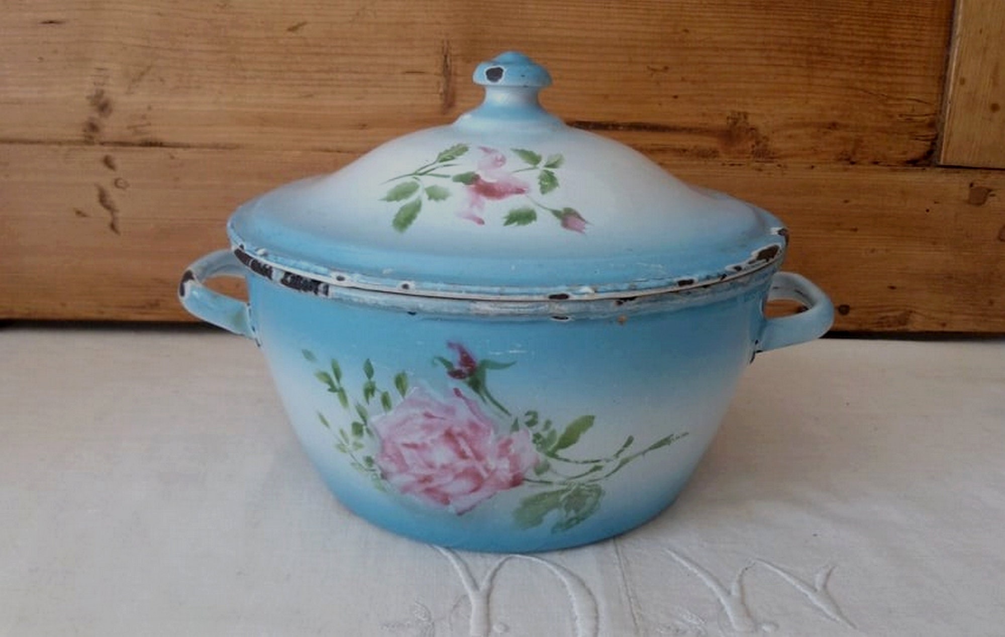 Casserole Ancienne Émaillée/Casserole Vintage en Métal Vaisselle Shabby Chic et Romantique French En