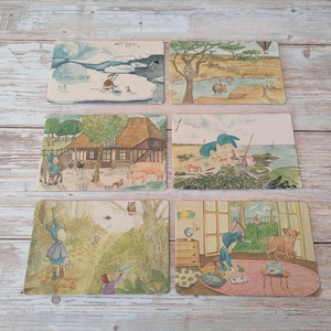 Lot de 6 illustrations anciennes pour enfant / illustrations vintage pour cadres d'enfant / dessins vintage enfant