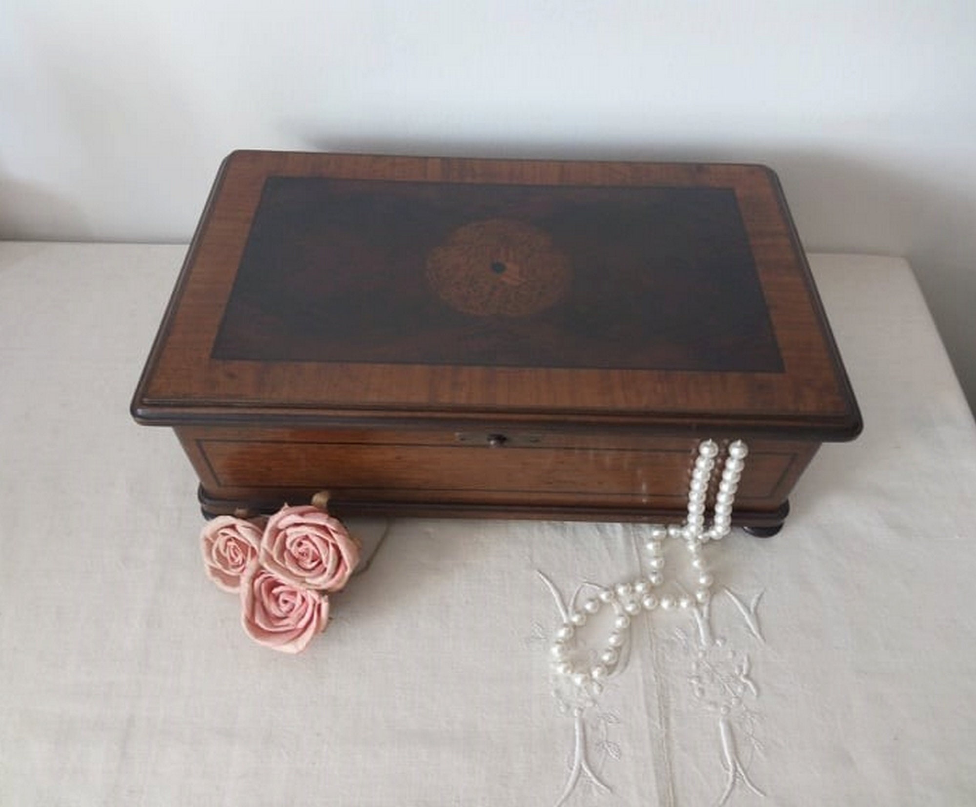 Boîte à Bijoux Rétro de 1913/Boîte Vintage en Bois Couture Ancienne Antique French Wood Box