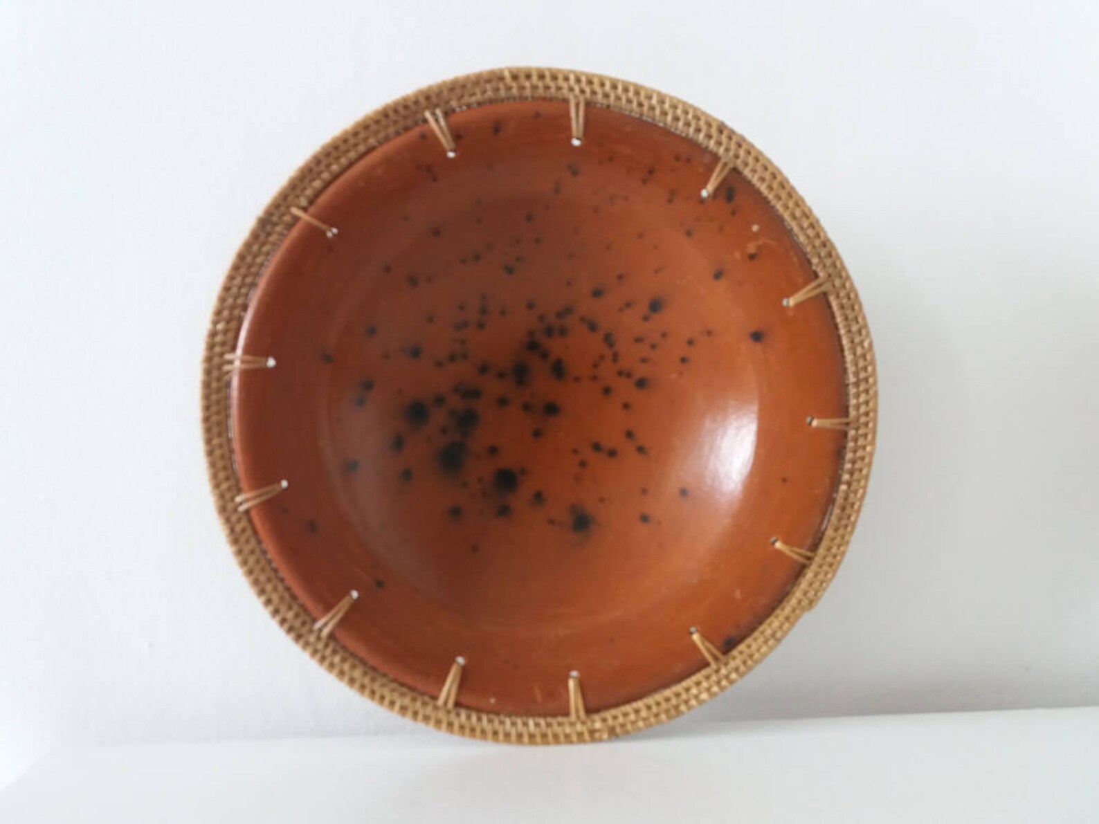 Earthenware Ceramic Bowl With a Wicker Rim Sasak Pottery Etsy