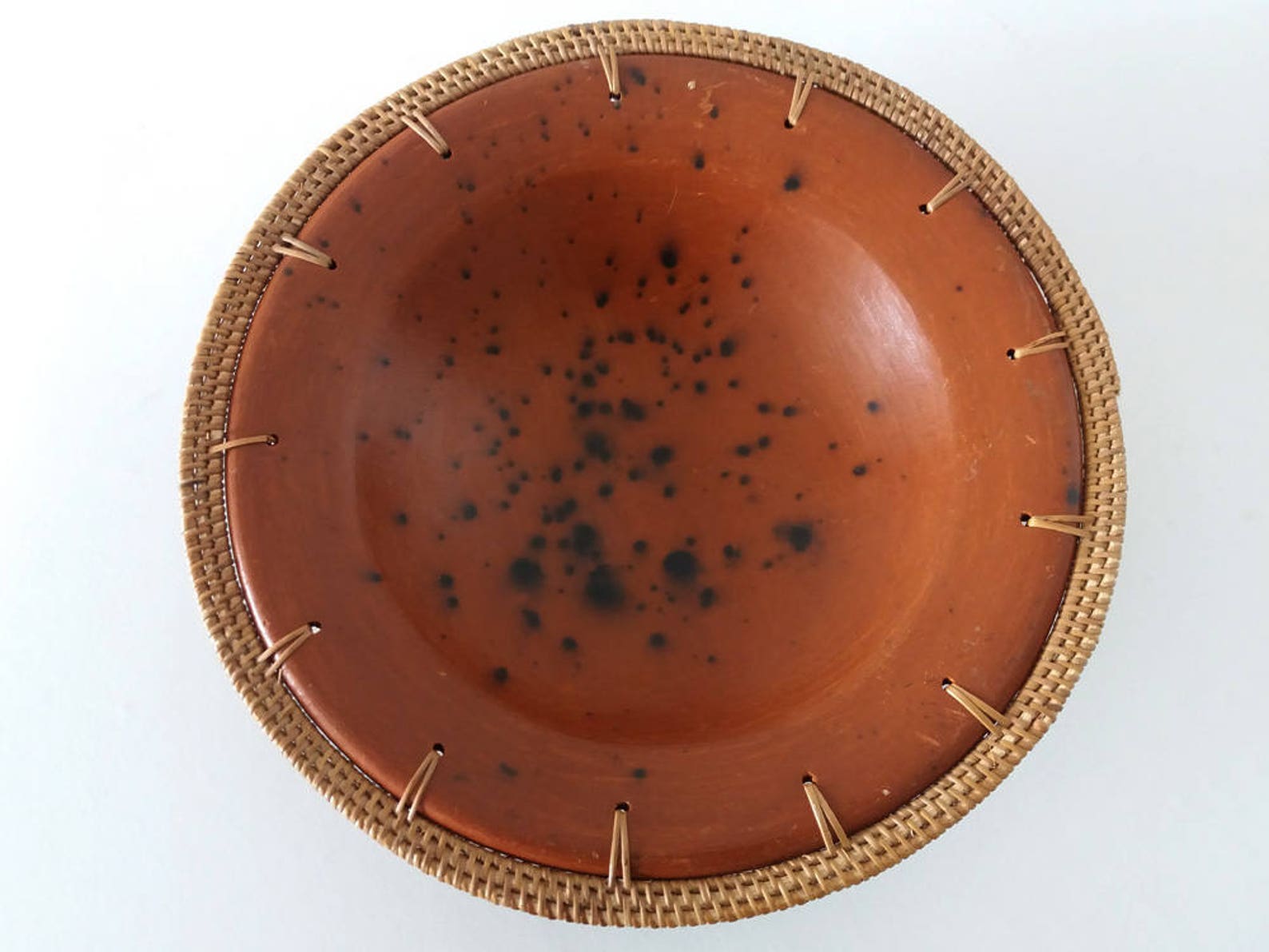 Earthenware Ceramic Bowl With a Wicker Rim Sasak Pottery Etsy