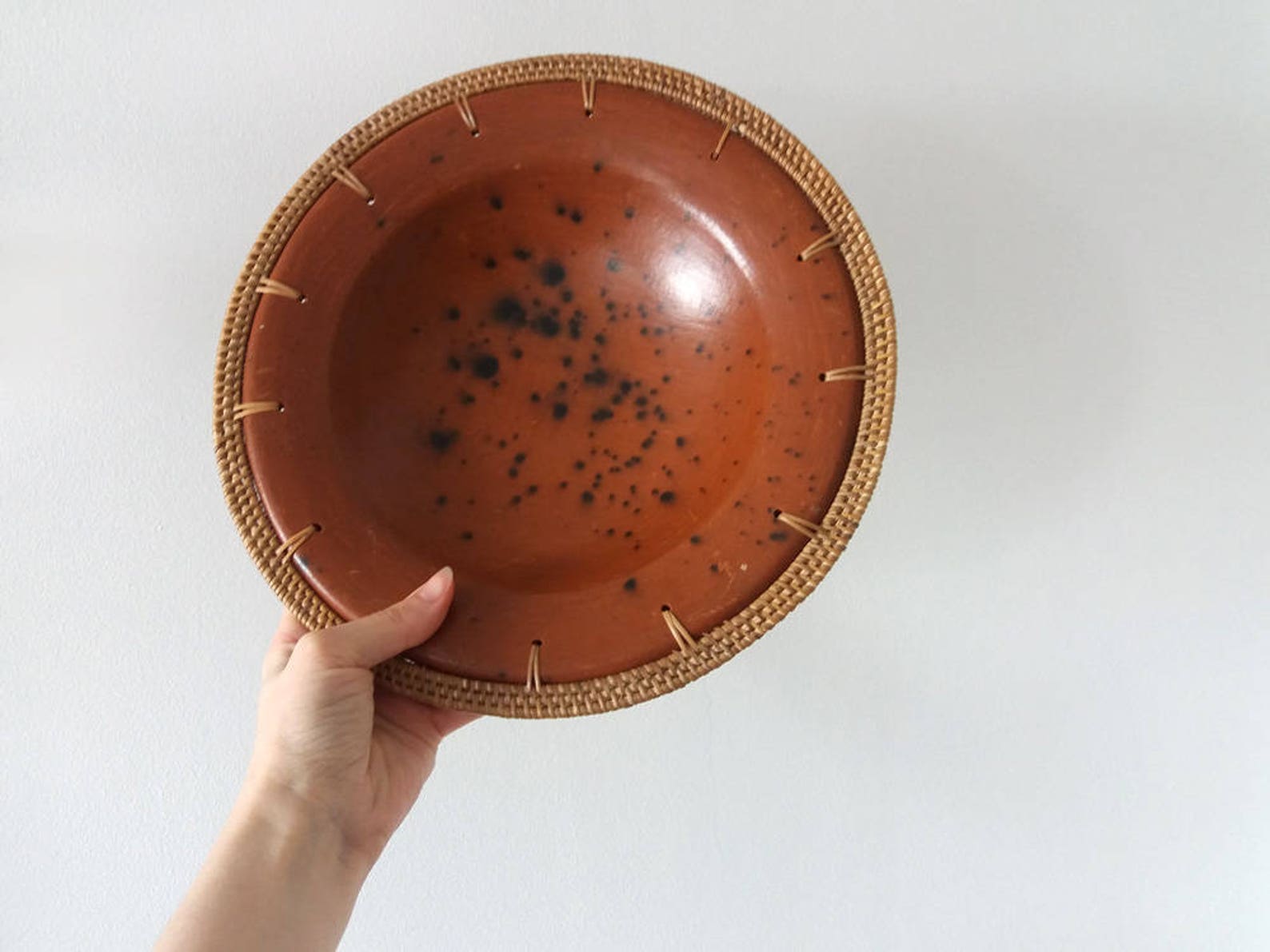 Earthenware Ceramic Bowl With a Wicker Rim Sasak Pottery Etsy