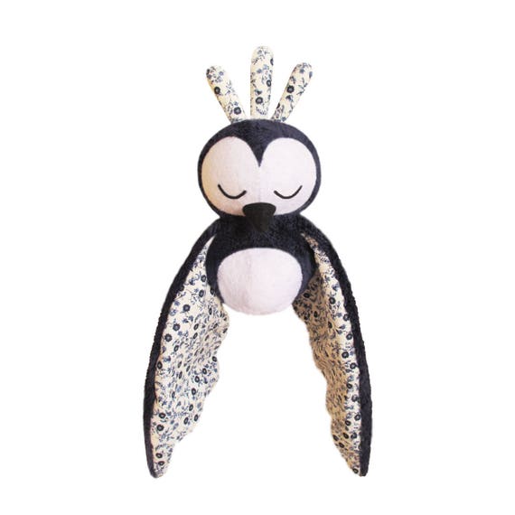 Doudou Petit Oiseau Bleu Nuit Peluche Fait Main Cadeau Naissance