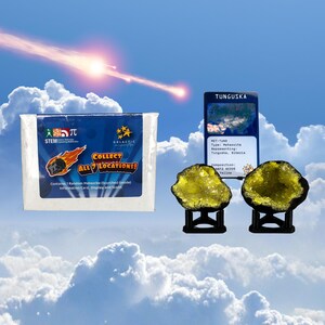 Meteorito (color y ubicación aleatorios) / Geoda con pantalla y tarjeta de información / Juguete astronómico STEM para oficina, escritorio, dormitorio, ciencia y aula