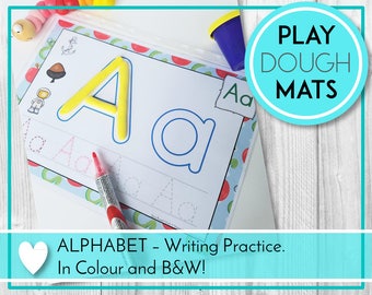 Alfabeto ABC Play Doh Mats, Práctica de escritura a mano imprimible en preescolar, Recurso educativo para la enseñanza de la escuela en el jardín de infantes