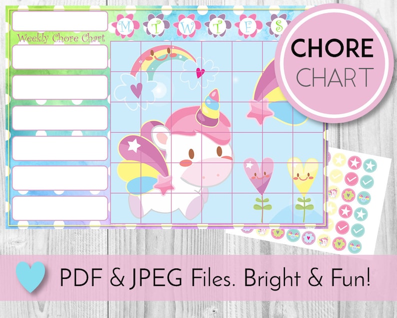 unicorn editable chore chart reward chart behaviour and etsy