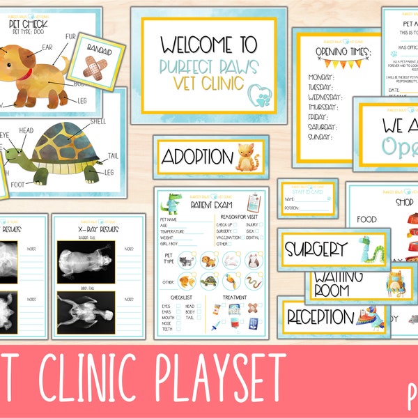 Vet Clinic Dramatic Play, Pretend Play Printable, Pet Play, Animal X Rays Pretend Play Set, Imaginative Play Animal Hospital