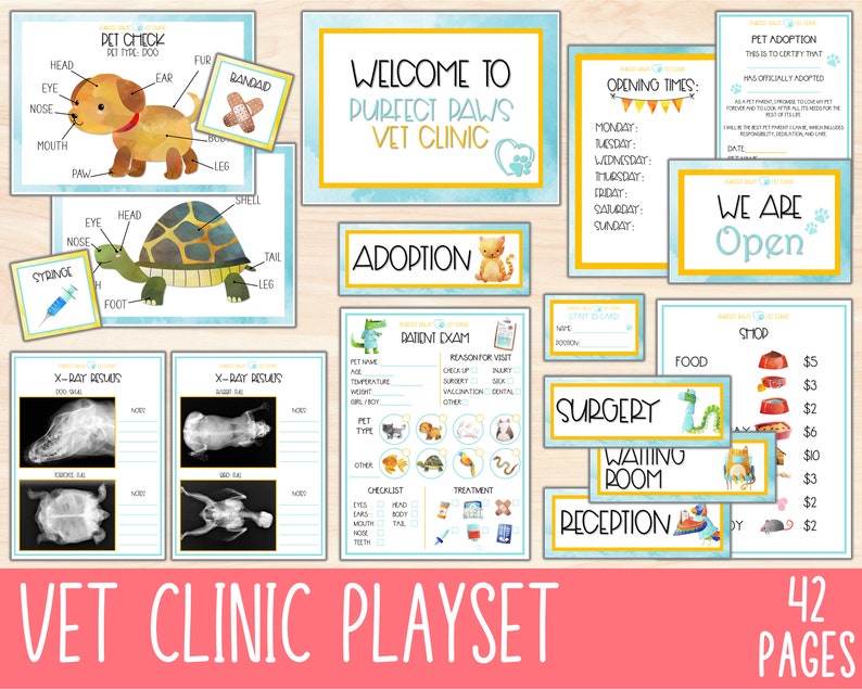 Vet Clinic Dramatic Play, Pretend Play Printable, Pet Play, Animal X Rays Pretend Play Set, Imaginative Play Animal Hospital zdjęcie 1