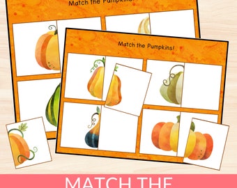 Activité de citrouilles assorties d’automne, correspondance de citrouilles d’automne, jeu d’apprentissage pour les tout-petits, activités de correspondance amusantes pour les enfants, imprimables Prek Homeschool