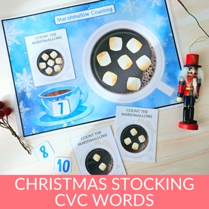 Christmas Marshmallow Counting Activity, Holiday Number Count, Toddler Learning Game, PreK Kids Fun Xmas Activities, Homeschool Printables