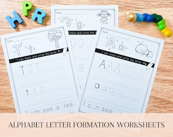 Alphabet Letter Tracing Preschool Printables Worksheet, ABC Handwriting Practice, Pre-K, Kindergarten, Homeschool Digital Kids Activities
