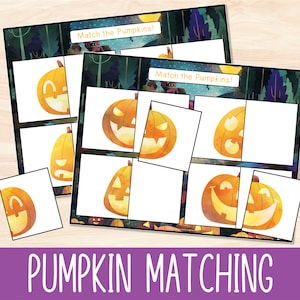 Halloween Pumpkin Toddler Matching Activity, Preschool Kids Jack O&#39; Lantern Printable, Homeschool Quiet Time Kindergarten Matching Game