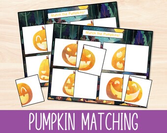 Halloween Pumpkin Toddler Matching Activity, Preschool Kids Jack O' Lantern Printable, Homeschool Quiet Time Kindergarten Matching Game