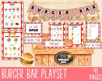 Burger Bar Pretend Play, Dramatic Play Printable, Pretend Printable Play Set, Imaginative Play, Preschool Role Play, Instant Download