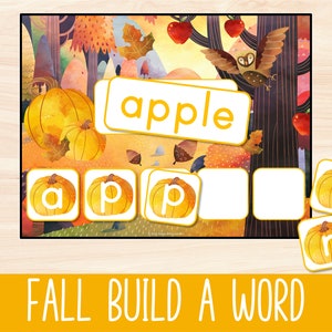 Fall Build A Word, Autumn Pumpkin Letters, Fall Toddler Learning Activity, Kids Fun Matching Activities, Homeschool Quiet Time Printable