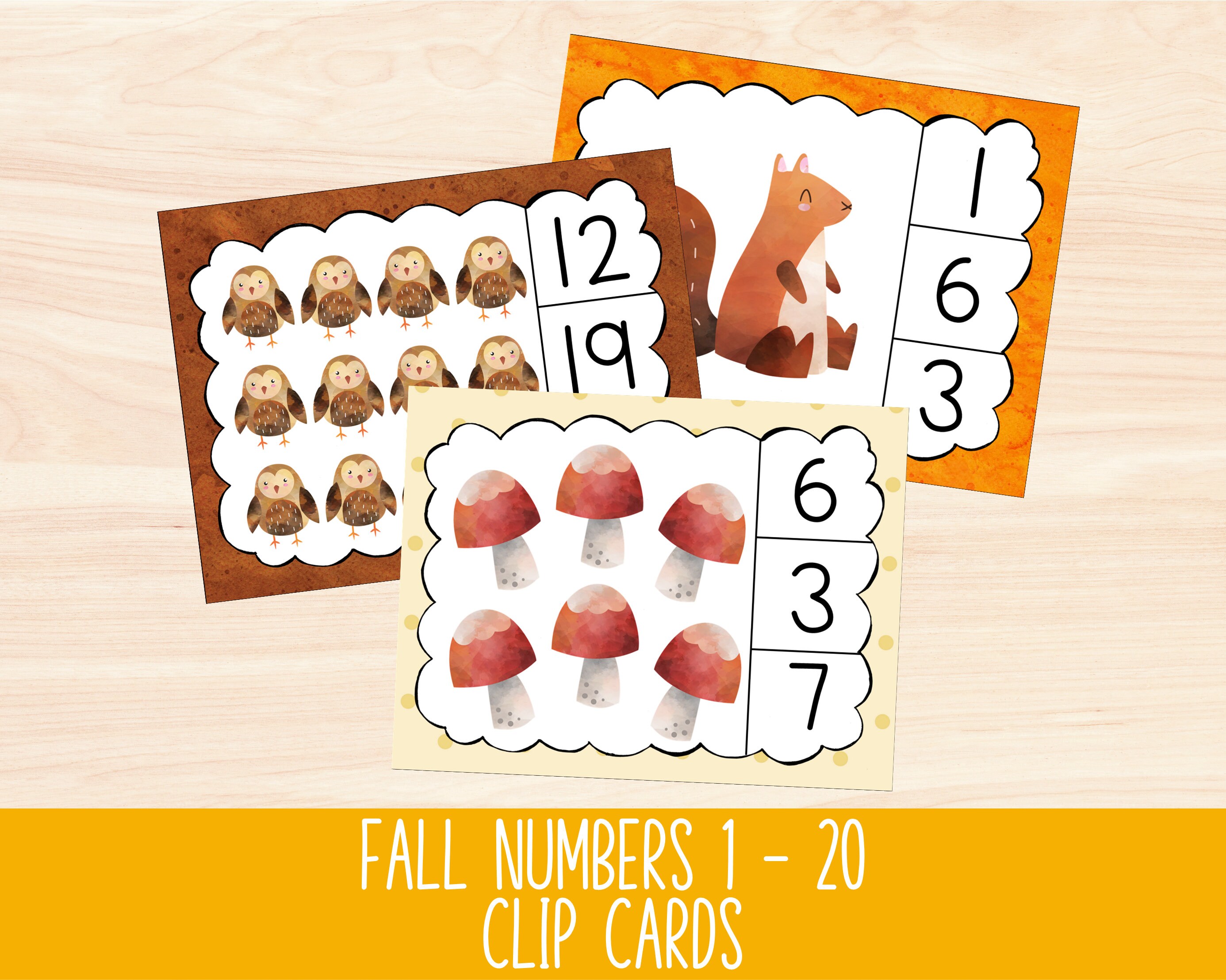 Cartes à clip, Chiffres d'automne 1-20, Cartes à tâches d'automne, Activité d'apprentissage pour tout-petits, Activités d'association amusantes pour les enfants, Temps calme pour l'école à la maison, Imprimable