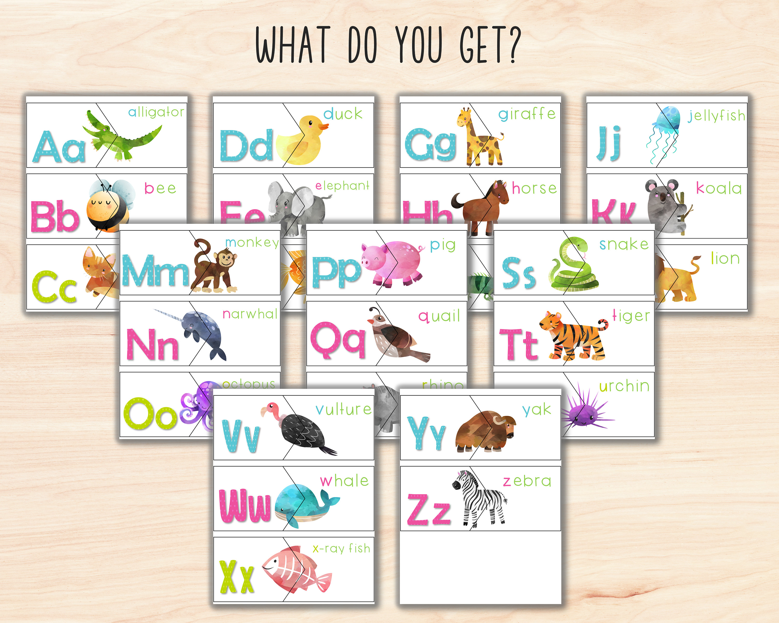 Printable Alphabet Puzzle, Animals ABC Printable Activity, Toddler