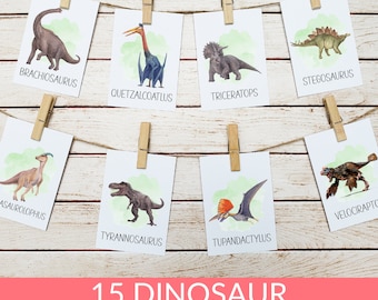 Dinosaur Flashcards Preschool Printables, Watercolor Montessori Cards, Toddler Flashcards, Homeschool Kindergarten Activity, Prek Activities