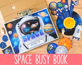 Classeur d’activités de livre occupé dans l’espace imprimable, livre silencieux du système solaire imprimable, apprentissage à la maison Montessori, ressources de classe préscolaire