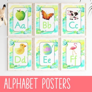 Printable Alphabet Letters, Printable ABC Flashcards, Home School Printable Alphabet Posters, Watercolor Classroom Wall Art