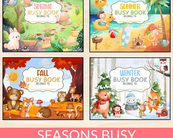 Seasons Busy Book Printables, Set of 4 Homeschool Toddler Busy Books, Spring Summer Fall Winter Quiet Book For Kids, PreK Activity Binder