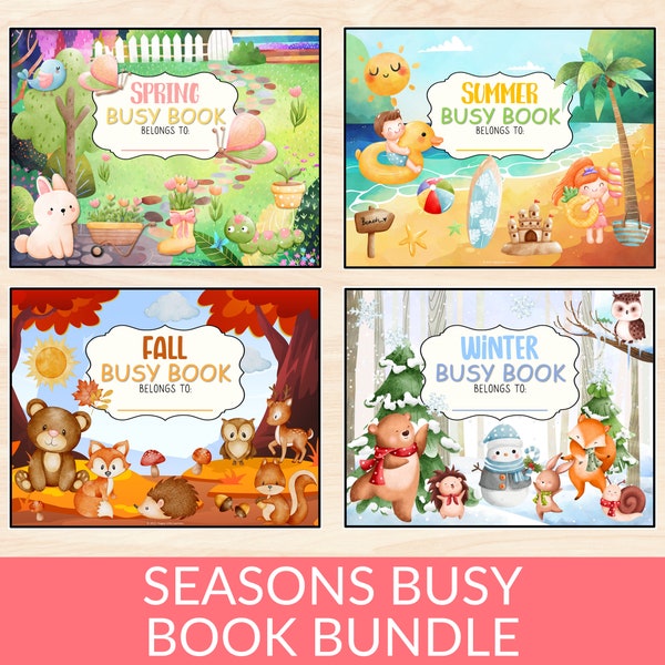 Seasons Busy Book Printables, Set of 4 Homeschool Toddler Busy Books, Spring Summer Fall Winter Quiet Book For Kids, PreK Activity Binder