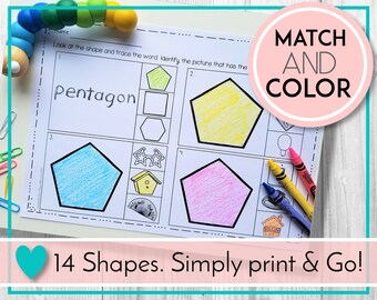 Teaching and Learning Activities. Shapes Worksheets, Colour by Shape, Digital Education Resources for Preschool, Kindergarten, Homeschool