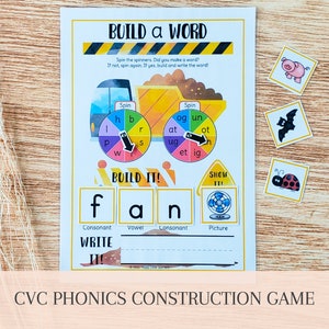 Gioco di lettura stampabile CVC, Pratica di parole per la vista fonetica iniziale, Famiglie di parole di libri impegnati, Imparare a leggere, Bambini dell'asilo in casa