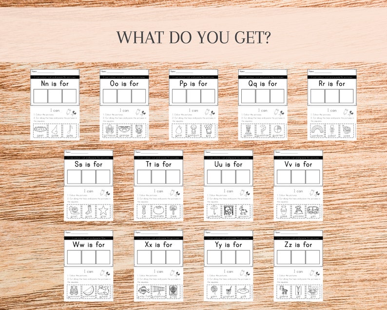 May include: Black and white printable worksheets for learning the alphabet. Each worksheet features a letter, the word "is for", and three images that start with that letter. The letters are N, O, P, Q, R, S, T, U, V, W, X, Y, and Z.