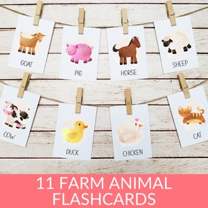 Watercolor Farm Animals Flashcards Preschool Printables, Montessori Animal Toddler Cards, Homeschool Kindergarten Activity, Prek Activities