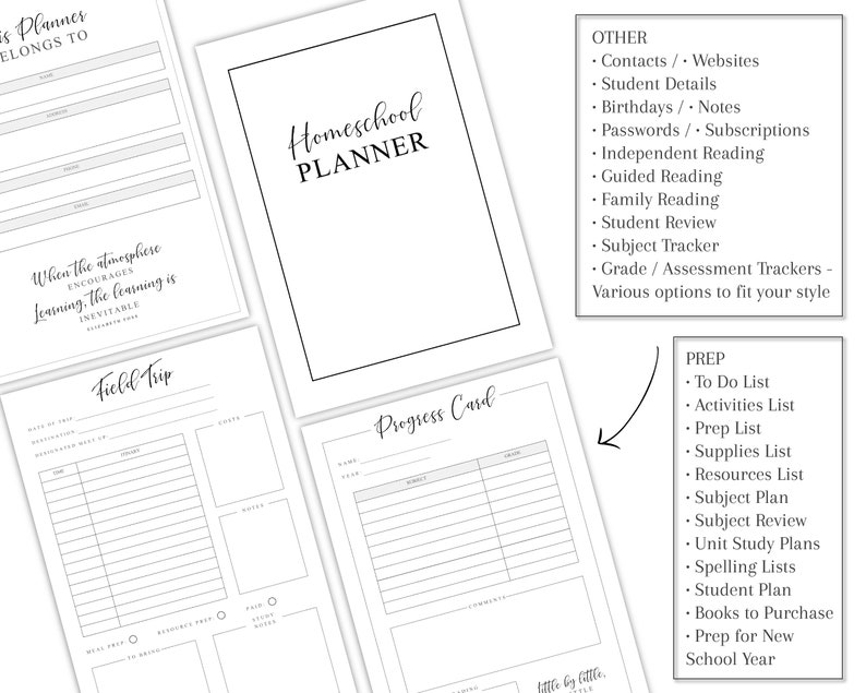 Printable Homeschool Planner, Downloadable Homeschool Organiser, Academic Lesson Planner, Happy Planner Inserts, Classic Style & Theme, Everything You Would Need