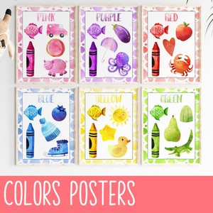 Watercolor Preschool Printables Colors Classroom Posters, Kindergarten Homeschool Decor, Printable Educational Wall Art, PreK Learning