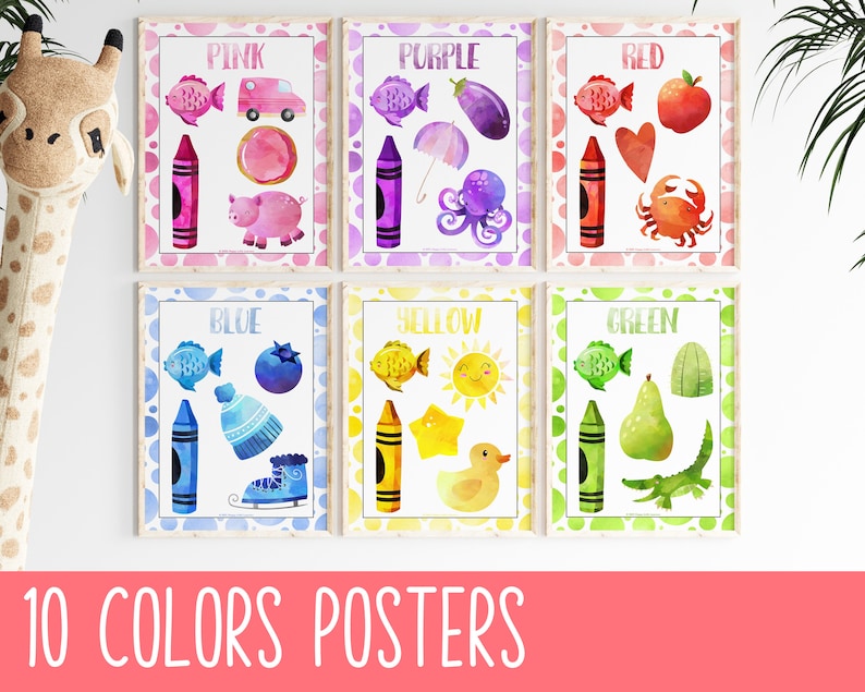 Watercolor Preschool Printables Colors Classroom Posters, Kindergarten Homeschool Decor, Printable Educational Wall Art, PreK Learning image 1