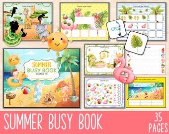 Summer Busy Book Printable, Homeschool Busy Book For Kids, Seasons Quiet Book For Preschool, Busy Binder, Summer Animal Printable Busy Book