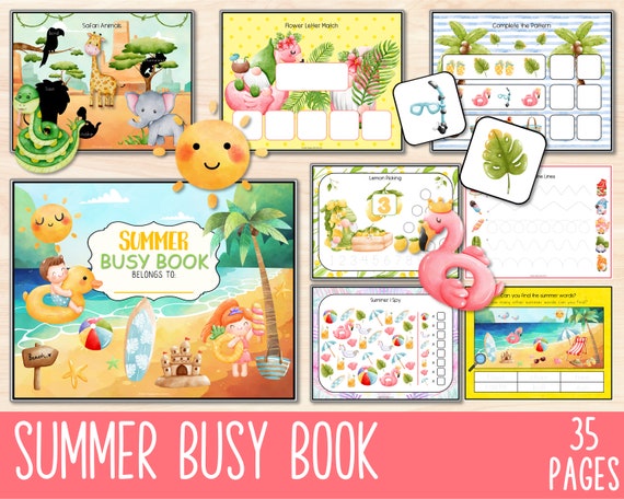 Summer Busy Book Printable, Homeschool Busy Book For Kids, Seasons Quiet Book For Preschool, Busy Binder, Summer Animal Printable Busy Book