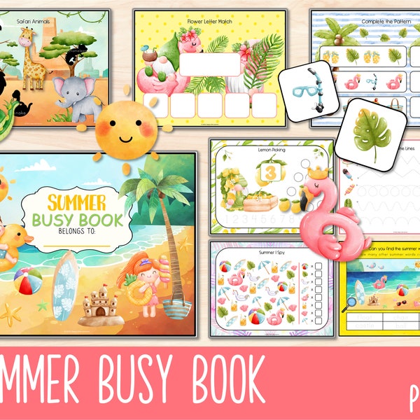 Summer Busy Book Printable, Homeschool Busy Book For Kids, Seasons Quiet Book For Preschool, Busy Binder, Summer Animal Printable Busy Book