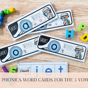 Preschool Printables Phonics Cards, Kindergarten CVC Word Cards, Three Letter Word Learning Activity, Homeschool Teaching Phonics Flashcards
