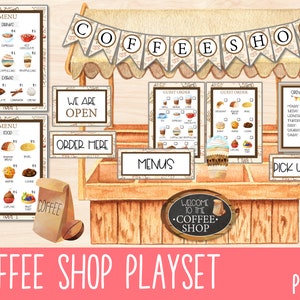 Coffee Shop Dramatic Play, Printable Pretend Play Set, Cafe Role Play, Imaginative Play, Homeschool Activities, Preschool Activities