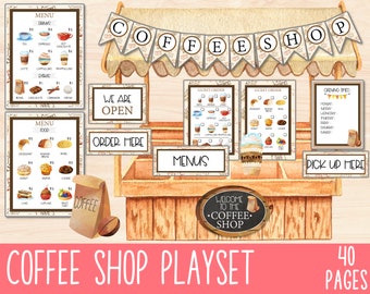 Coffee Shop Dramatic Play, Printable Pretend Play Set, Cafe Role Play, Imaginative Play, Homeschool Activities, Preschool Activities