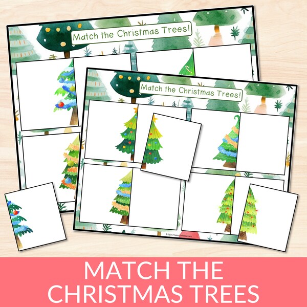 Christmas Trees Matching Activity, Holiday Xmas Tree Match, Toddler Learning Game, PreK Kids Fun Christmas Activities, Homeschool Printables