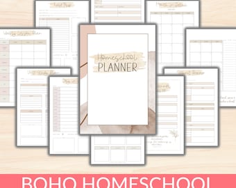 Boho Printable Homeschool Planner, Homeschool Organizer, Academic Lesson Planner, Curriculum Education Planner, Happy Planner Inserts