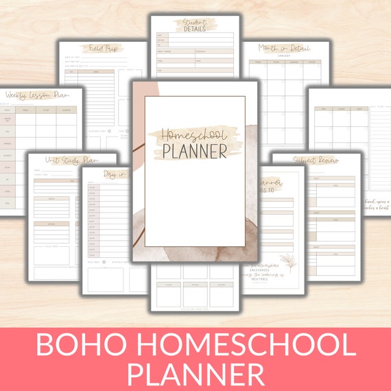 Boho Printable Homeschool Planner, Homeschool Organizer, Academic Lesson Planner, Curriculum Education Planner, Happy Planner Inserts