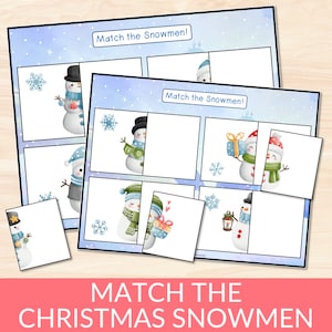 Christmas Snowman Matching Activity, Holiday Snowmen Match, Toddler Learning Game, PreK Kids Fun Christmas Activities, Homeschool Printables