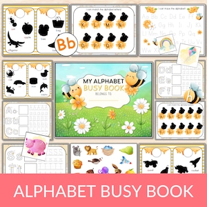 Alfabet druk boek afdrukbaar, Honey Bee peuter ABC rustig boek, Preschool drukke binder, alfabet werkbladen, Homeschool printables druk boek